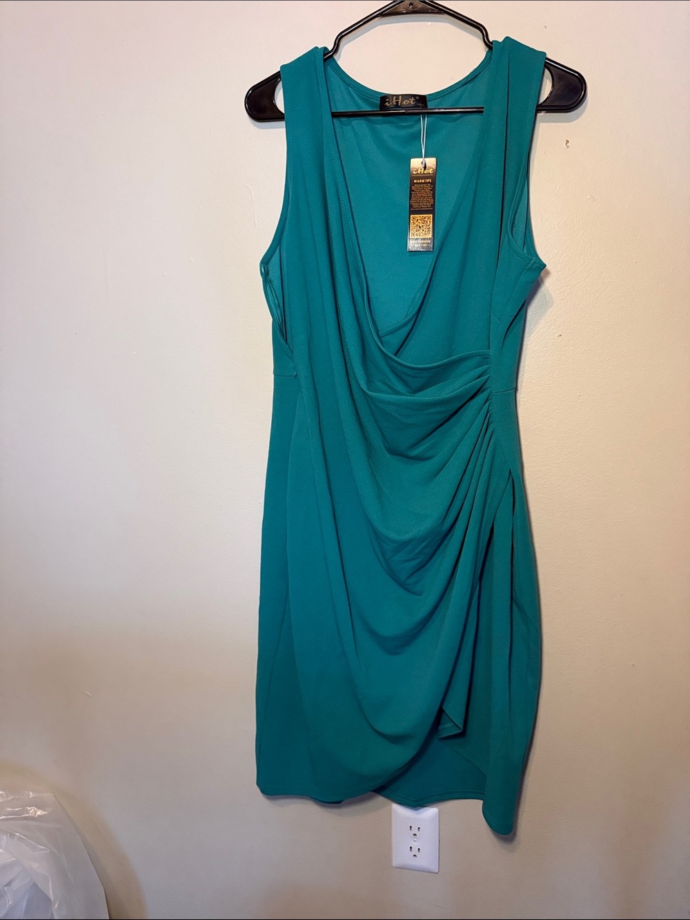 Draped Teal Sleeveless Midi Dress